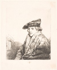 Young man with velvet bar, next to him some books by Rembrandt van Rijn