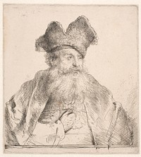 Old man with fur hat by Rembrandt van Rijn