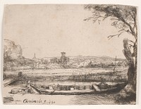 Canal with a large boat by Rembrandt van Rijn