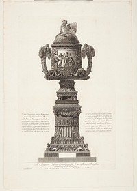 Large marble cinerary urn with its pedestal decorated with sculpture and ornamentation by Giovanni Battista Piranesi