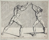 Two fencers in combat by Cornelis Bos