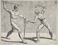 Two fencers in combat by Cornelis Bos