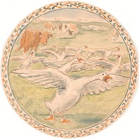 Grazing cows and squawking geese (draft for ceramic dish) by Theodor Philipsen