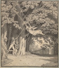 The Woodlands by Skjoldnæsholm with a Young Man who Swings a Young Girl by C.W. Eckersberg