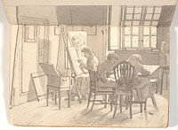 Interior from the academy with painting and drawing artists by Martinus Rørbye