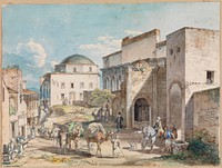 Street party in Athens.With Hadji Hazekis' Palace and Tzistarakis Mosque by Carl Wilhelm Heideck