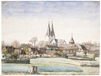 Village with church.Broager by Otto Diderich Ottesen