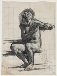 Male model figure.Study for the etching "Bathering man" by Carl Bloch