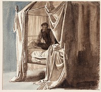 A bed with hangings. Study for the picture "Niels Ebbesen and Count Gert" exhibited 1868 by Carl Bloch