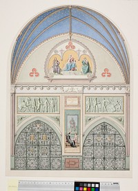 Draft for the decoration of the vault in Christian IV's chapel in Roskilde Cathedral.In the middle, Christian IV as a child.Above this two friezes with scenes from the king's life by Heinrich Eddelien
