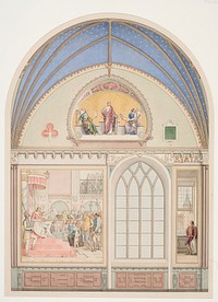 Draft for the decoration of the vault in Christian IV's chapel in Roskilde Cathedral.Decoration t.v.with Chr.IV as judge by Heinrich Eddelien