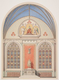 Draft for the decoration of the vault in Christian IV's chapel in Roskilde Cathedral.Decoration in the middle with a statue of Christian IV by Heinrich Eddelien