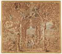 Putti harvesting wine and playing with a billy goat by Giulio Romano