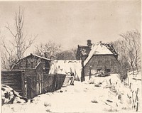 Winter landscape with house