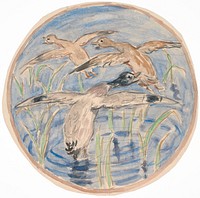 Flying ducks (design for ceramic dish decoration) by Theodor Philipsen