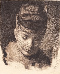 Young girl with hat and veil by Frans Schwartz