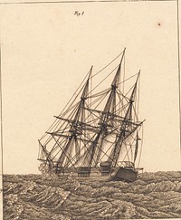 A corvette in a storm.Illustration for "Linear perspective", Plate X by C.W. Eckersberg