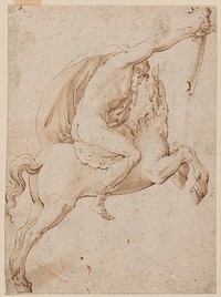 A naked rider in profile t.h.with a sword in the outstretched right hand by Nicol&ograve; Dell Abate