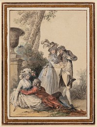 Two gallant couples in a garden, one lying down, the other standing by Niclas Lavreince