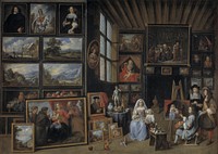 A Picture Gallery with an Artist Painting a Woman and a Girl by Gillis Van Tilborgh