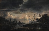 River Landscape in Moonlight by Aert van der Neer