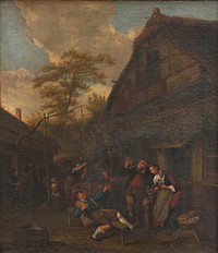 Peasants outside an inn by Cornelis Dusart