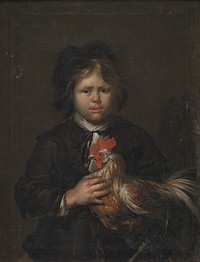 A peasant boy with a rooster by Heinrich Dittmers