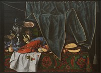 Trompe l'oeil with a meal piece with a beautiful vessel by Cornelis Norbertus Gysbrechts