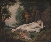 Sleeping nymph watched by a man, Laurentius De Neter