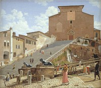 The Marble Steps leading up to the Church of Santa Maria in Aracoeli in Rome by C.W. Eckersberg