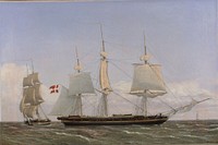 A Danish corvette lying alongside to talk to a Danish war brig.The scene is intended to take place in the West Indies by C.W. Eckersberg