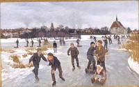 Children skating outside Fåborg by Peter Hansen