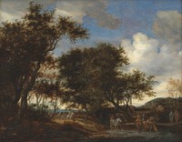 Landscape with travelers watering their horses by Salomon Van Ruysdael