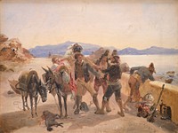 Robbers attack travelers by Johann Baptist Kirner