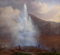 Great Geysir in Iceland during the eruption in 1834 by Friedrich Theodore Kloss