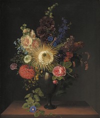 A porphyry vase with Cactus grandiflora and other flowers by C. D. Fritzsch