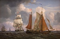 Sailing and crossing ships, Øresund by Adolph Friedrich Vollmer