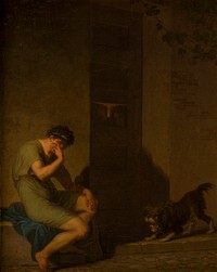 The Roman poet Tibulus who cries outside his beloved's door because he has no money by Nicolai Abildgaard