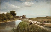 French River Landscape with a Bridge by Anton Melbye