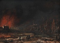 Fire on a winter night by Aert van der Neer