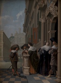 Conversation outside a castle by Dirck Van Delen