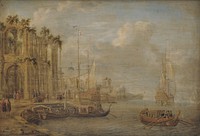 Harbor view with ancient ruins by Jacobus Storck