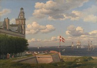 View from Kronborg Vold over the flag battery and the Sound to the Swedish coast by C.W. Eckersberg