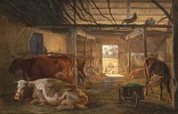 A cow shed on a farm.Vejby by Johan Thomas Lundbye