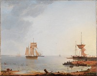 Ships on the coast of Zealand. Morning  by Emanuel Larsen