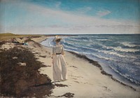 Lady at Karrebæksminde Beach, Zealand by L. A. Ring