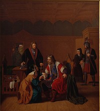 Valdemar the Great is joined in Absalon's mother's house, where he has sought refuge after the assault in Roskilde by Peter Raadsig