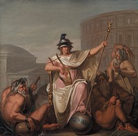 Rome dominates the other continents. Allegory of one of four main eras in Europe's cultural history by Nicolai Abildgaard