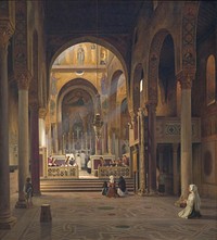 Interior of the Capella Palatina in Palermo, Italy by Martinus Rørbye