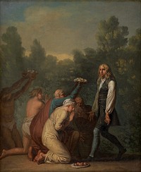 Niels Klim is praised by the Qvamites by Nicolai Abildgaard